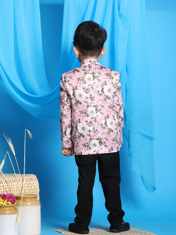 VASTRAMAY Boy's Pink Floral Printed Blazer - qivii