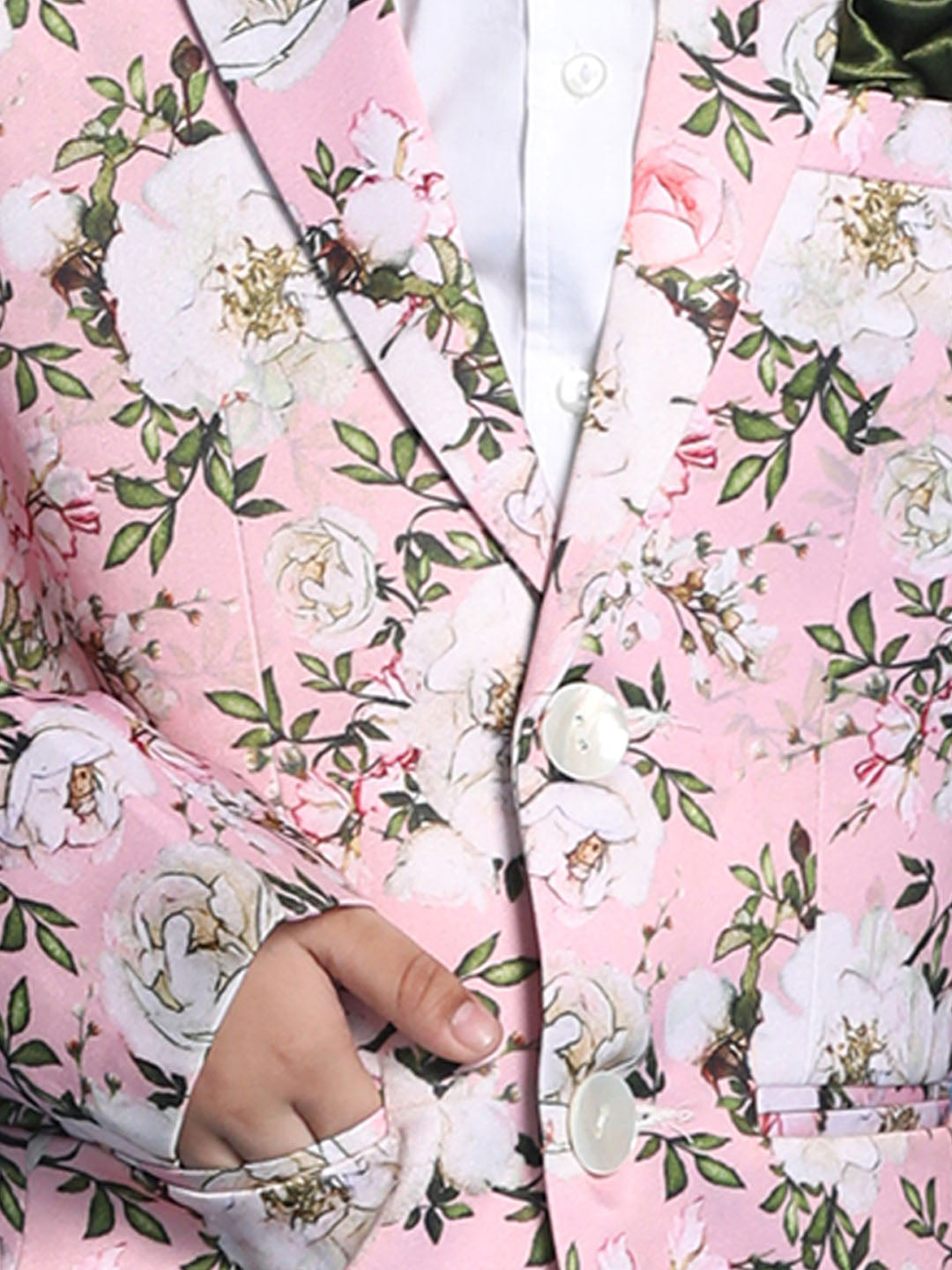VASTRAMAY Boy's Pink Floral Printed Blazer - qivii