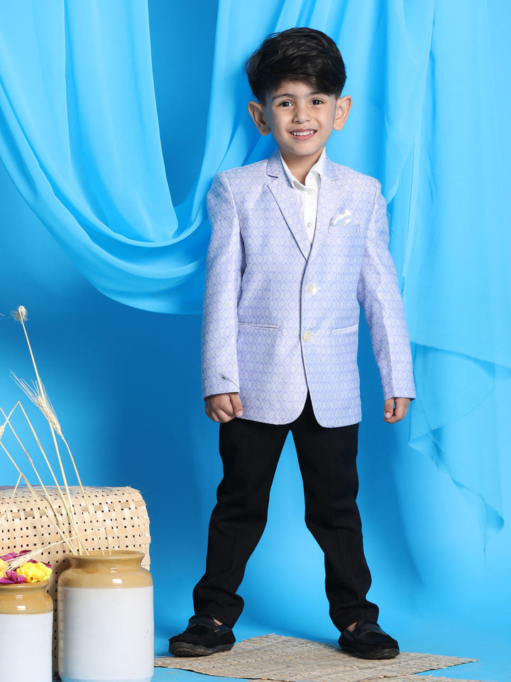 VASTRAMAY Boy's Lavender Woven Design Blazer - qivii