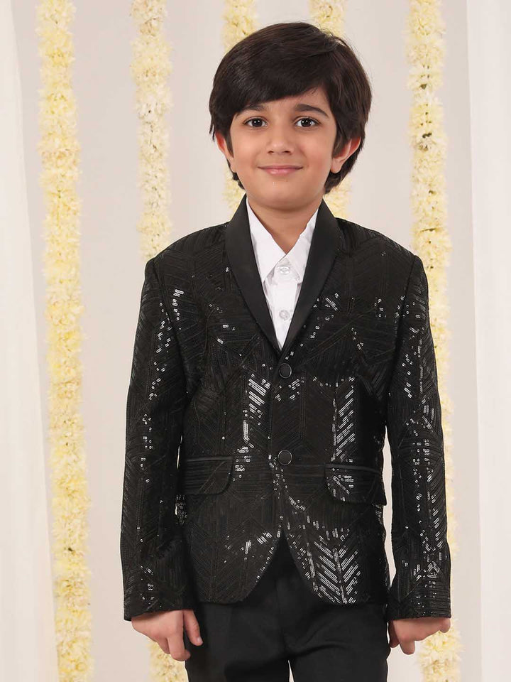 VASTRAMAY Boy's Black Embellished Blazer - qivii