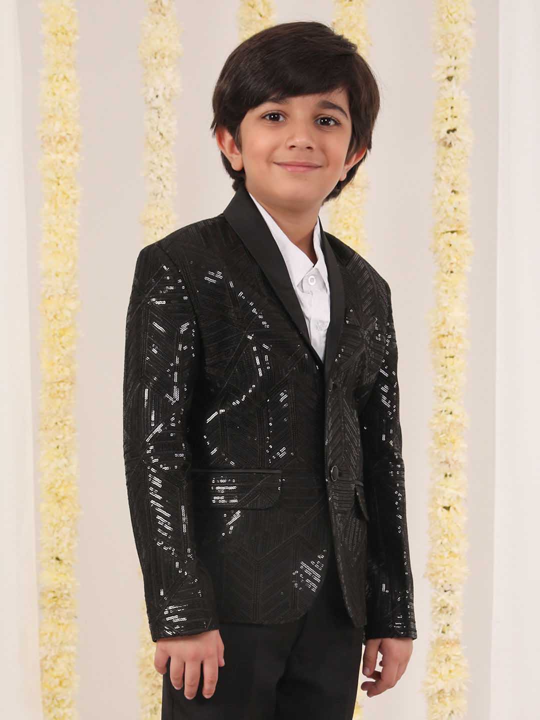 VASTRAMAY Boy's Black Embellished Blazer - qivii