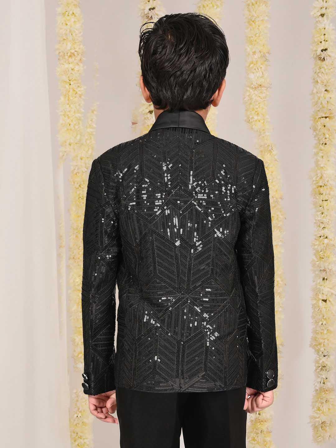 VASTRAMAY Boy's Black Embellished Blazer - qivii