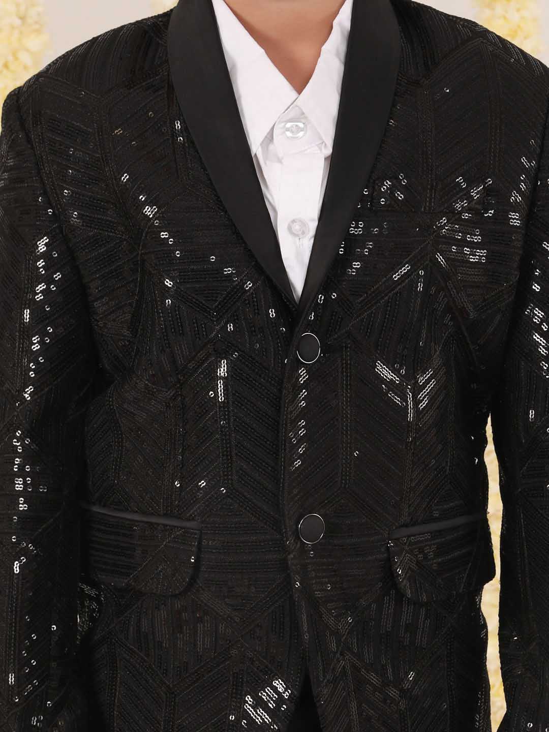 VASTRAMAY Boy's Black Embellished Blazer - qivii