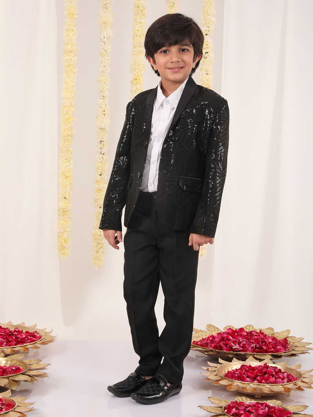 VASTRAMAY Boy's Black Embellished Blazer - qivii