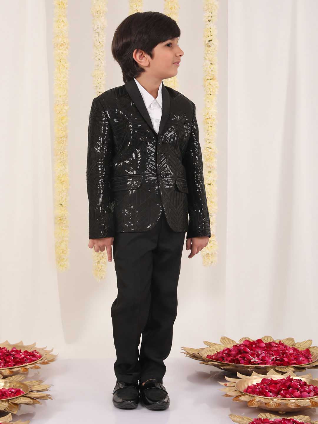 VASTRAMAY Boy's Black Embellished Blazer - qivii