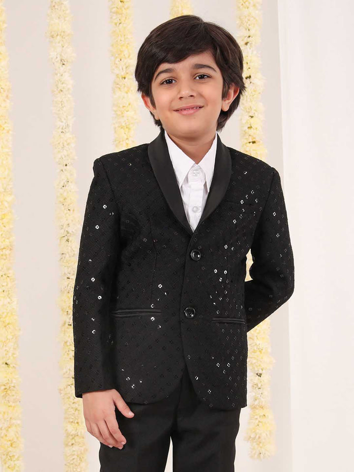 VASTRAMAY Boy's Black Schiflli Blazer - qivii