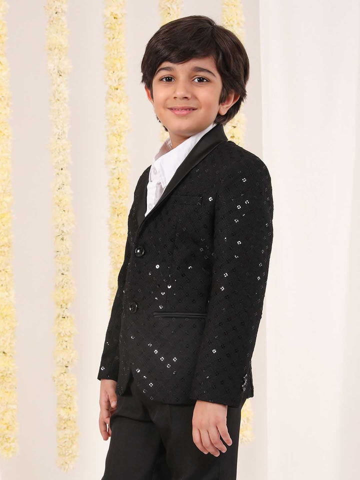 VASTRAMAY Boy's Black Schiflli Blazer - qivii