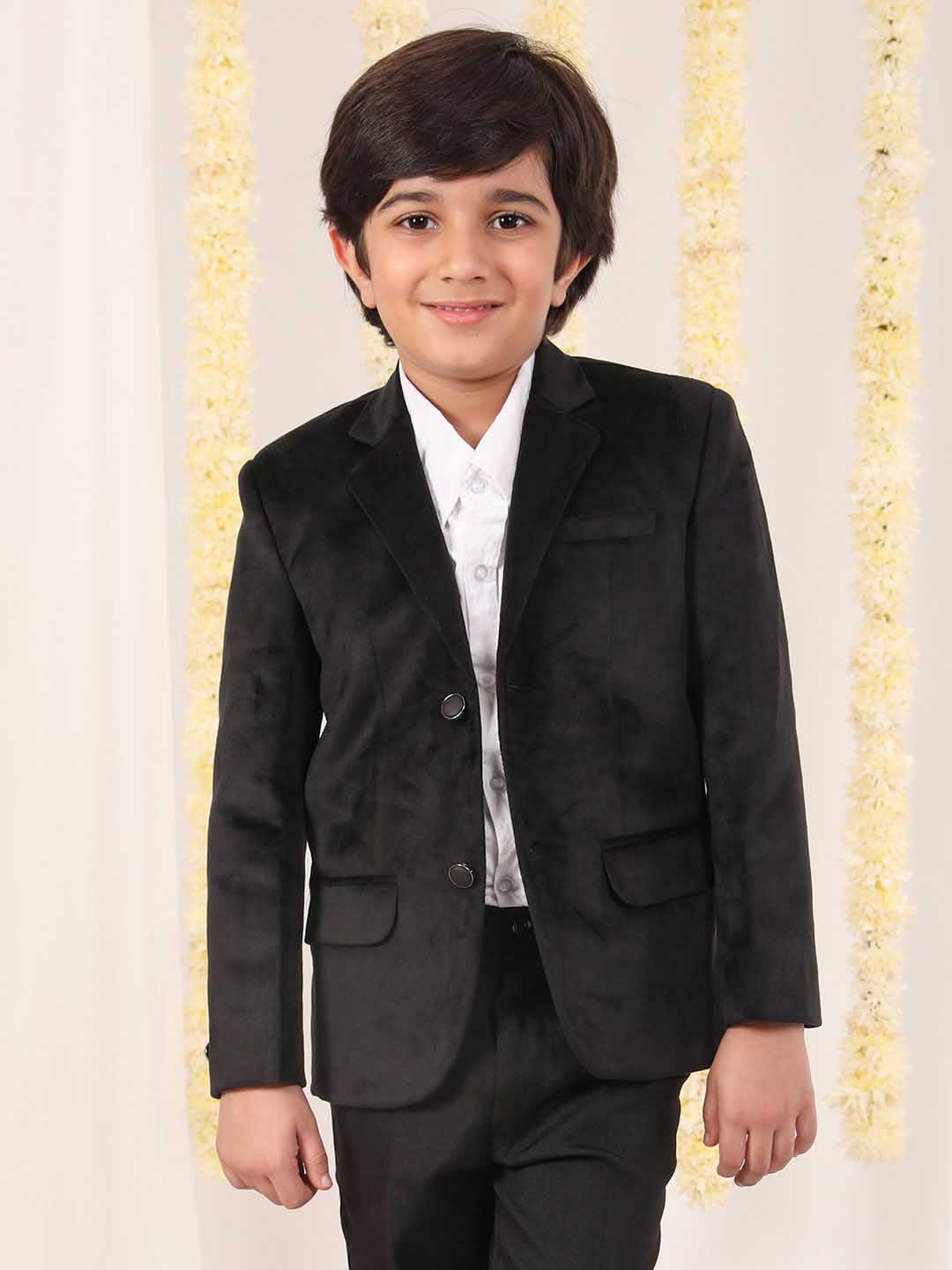 VASTRAMAY Boy's Black Velvet Blazer - qivii