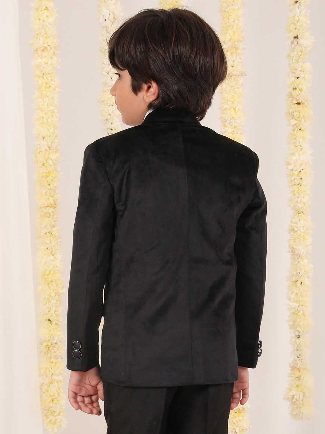 VASTRAMAY Boy's Black Velvet Blazer - qivii
