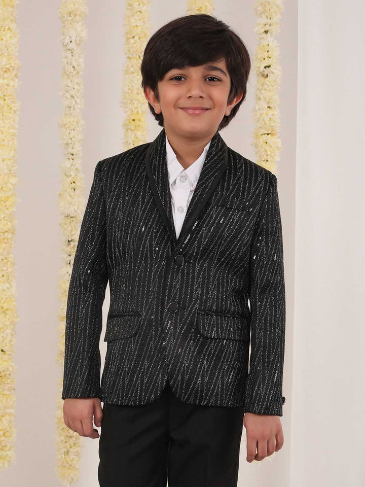 VASTRAMAY Boy's Black Sequined Blazer - qivii