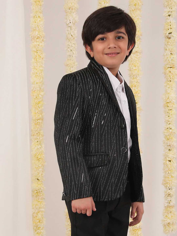 VASTRAMAY Boy's Black Sequined Blazer - qivii