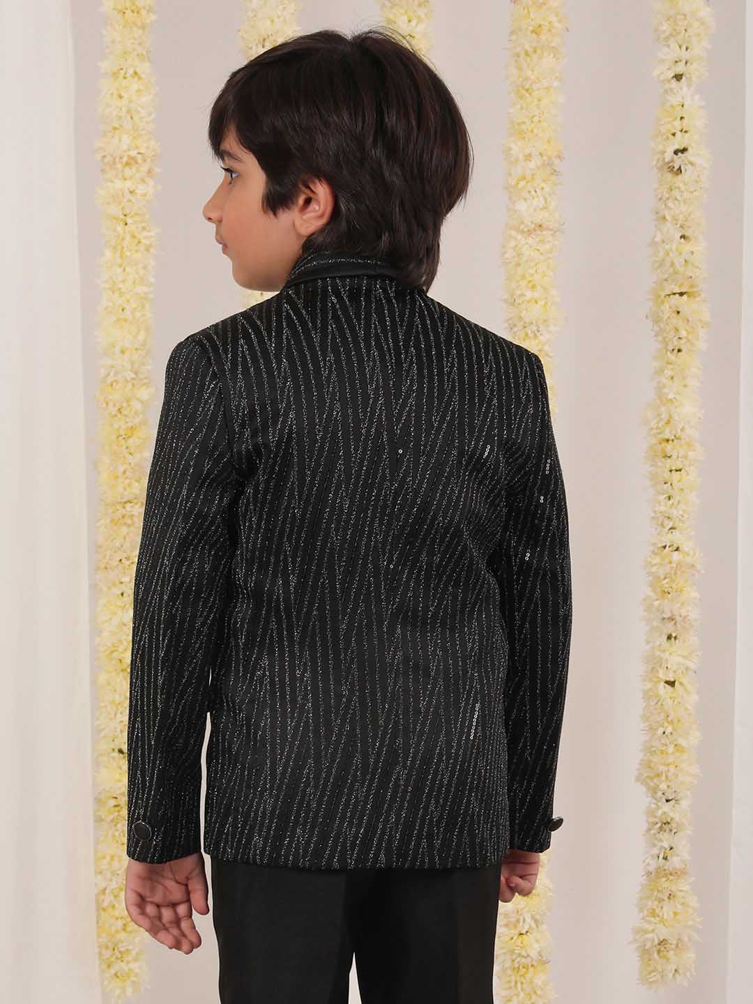 VASTRAMAY Boy's Black Sequined Blazer - qivii