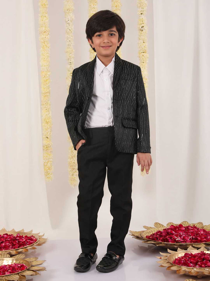 VASTRAMAY Boy's Black Sequined Blazer - qivii