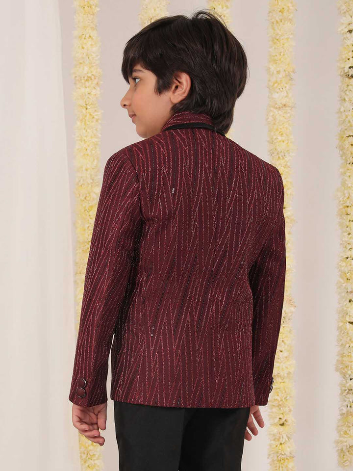 VASTRAMAY Boy's Maroon Sequined Blazer - qivii