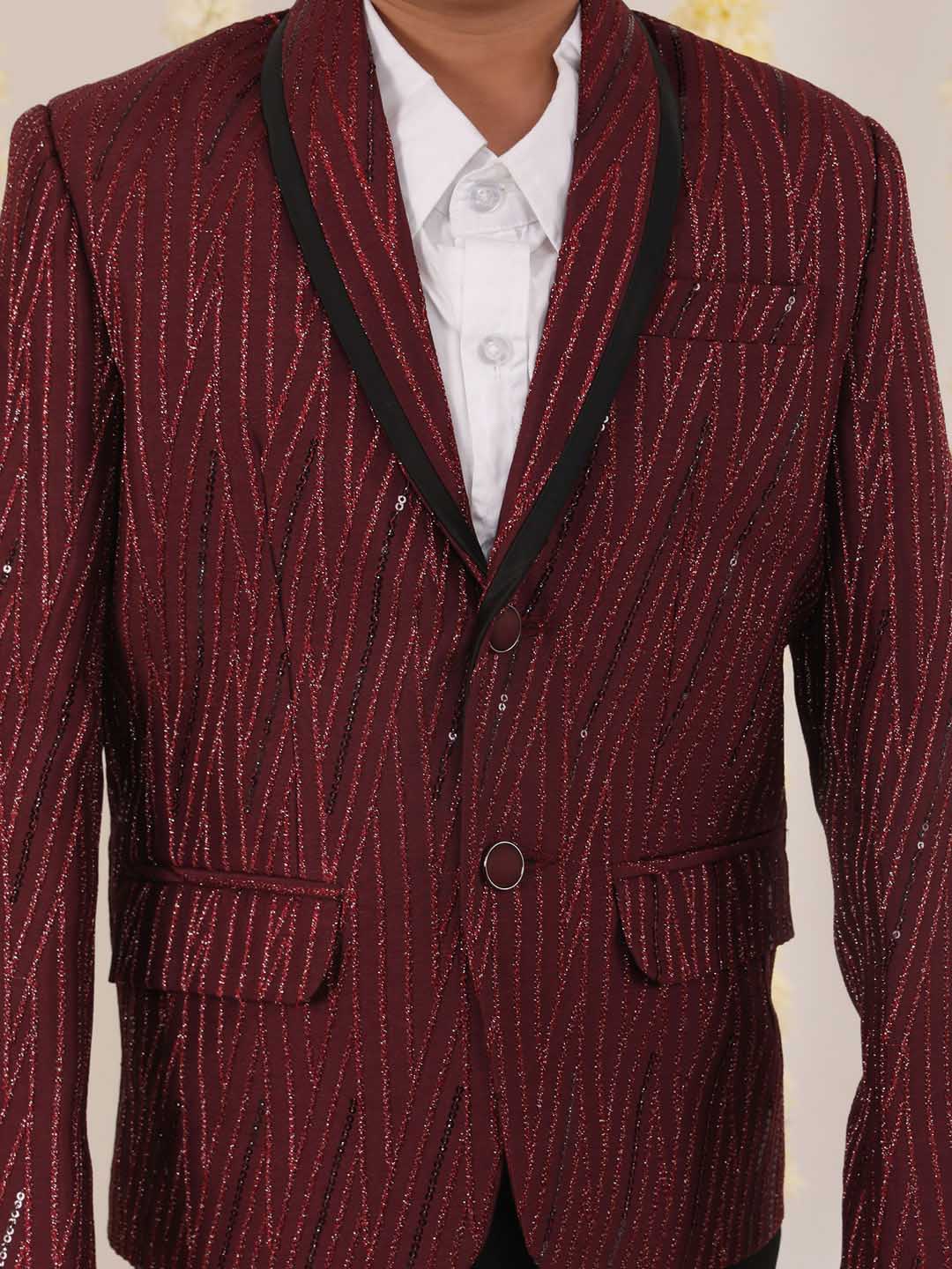 VASTRAMAY Boy's Maroon Sequined Blazer - qivii