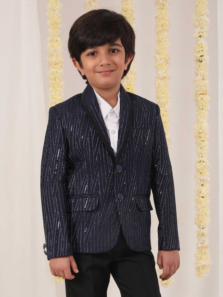 VASTRAMAY Boy's Blue Sequined Blazer - qivii