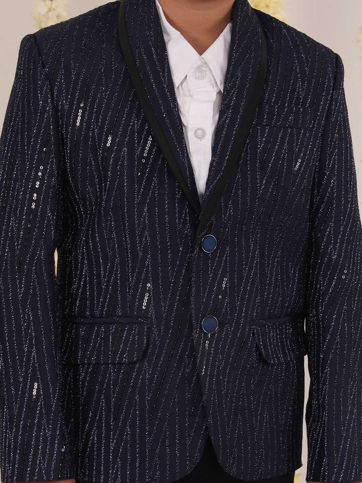 VASTRAMAY Boy's Blue Sequined Blazer - qivii