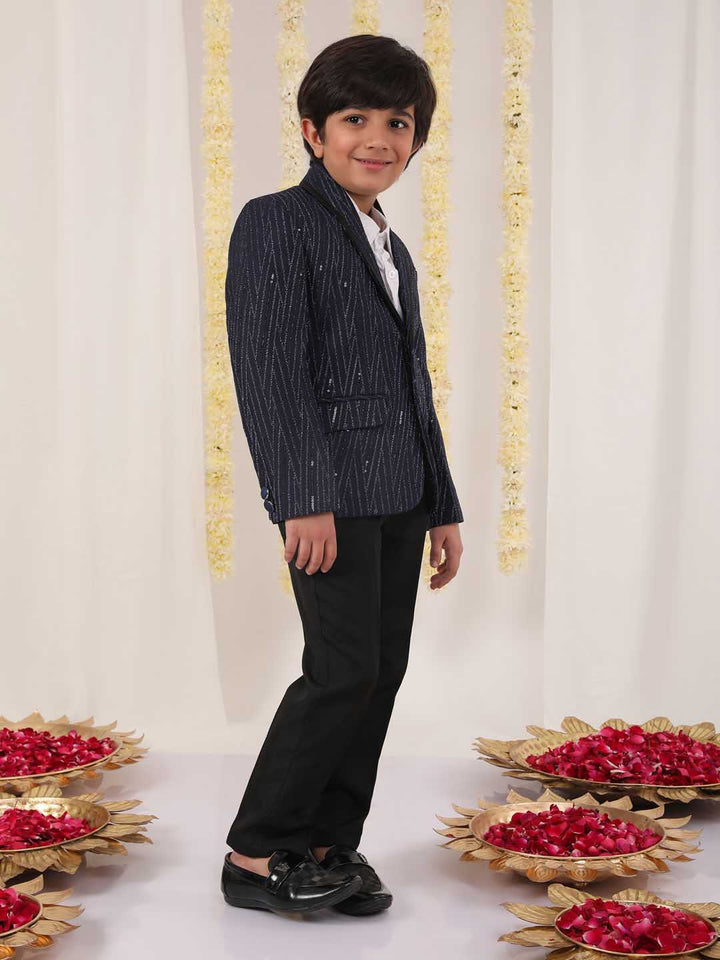 VASTRAMAY Boy's Blue Sequined Blazer - qivii