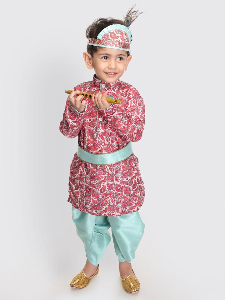 VASTRAMAY Boy's Janmashtami Printed Krishna Kurta and Dhoti Set - qivii