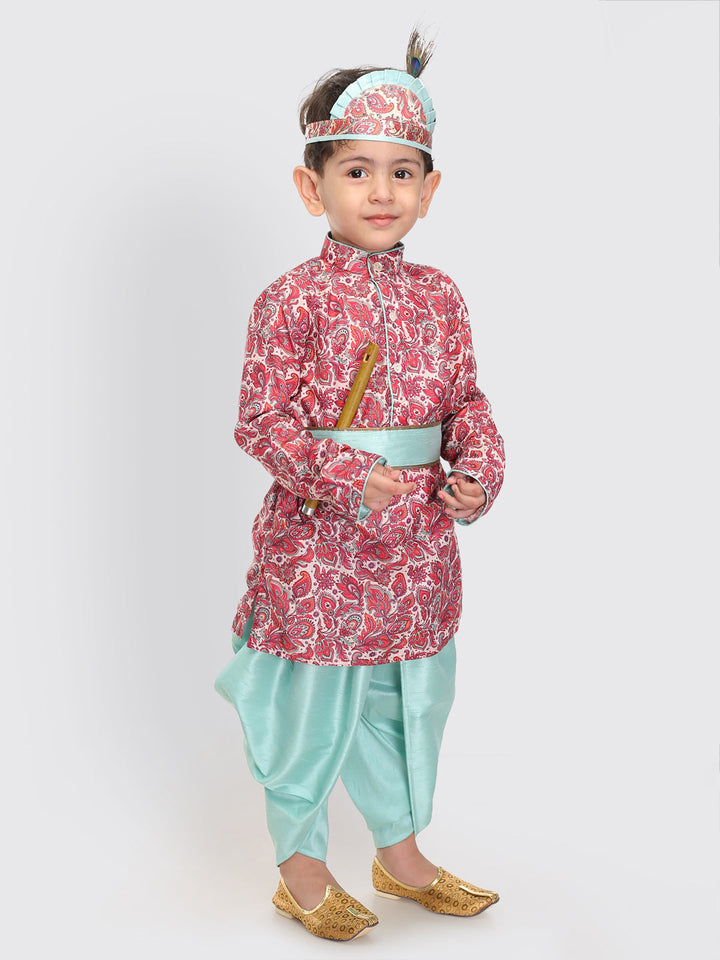VASTRAMAY Boy's Janmashtami Printed Krishna Kurta and Dhoti Set - qivii
