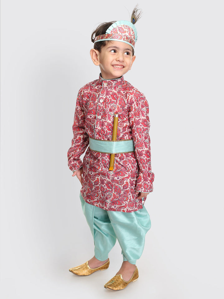 VASTRAMAY Boy's Janmashtami Printed Krishna Kurta and Dhoti Set - qivii