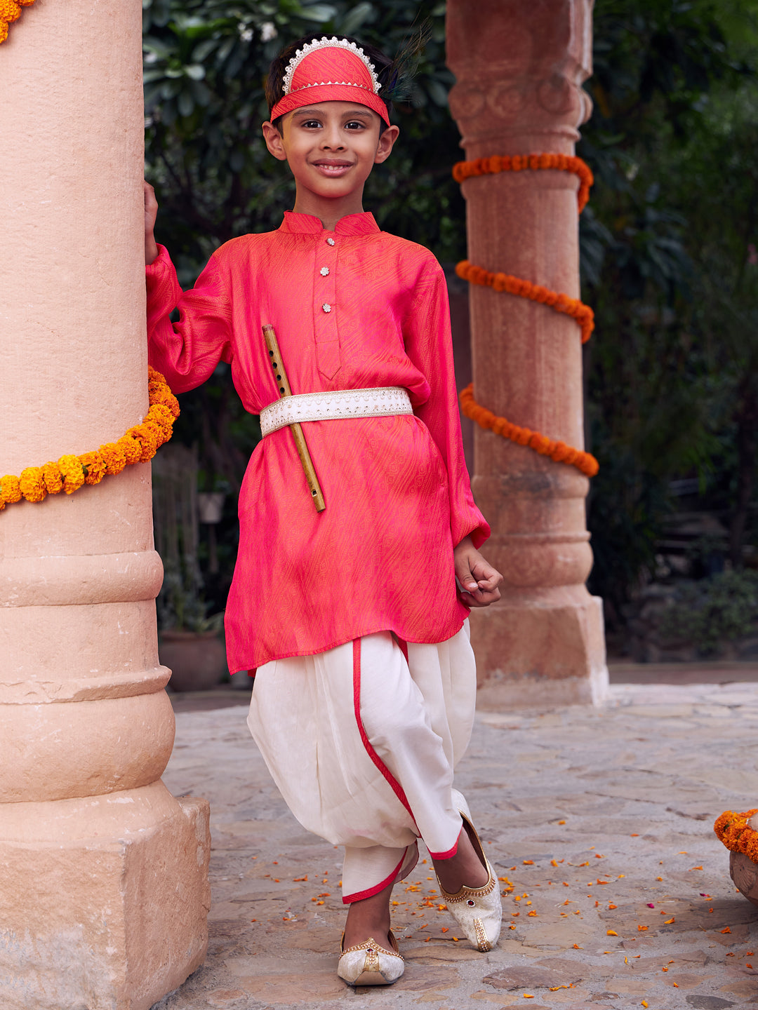 VASTRAMAY Boys' Pink And Cream Janmashtami Special Collection - qivii