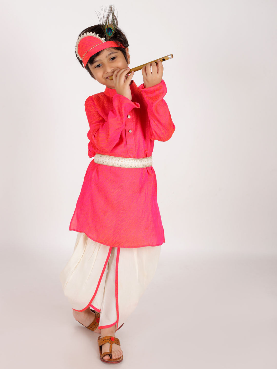 VASTRAMAY Boys' Pink And Cream Janmashtami Special Collection - qivii