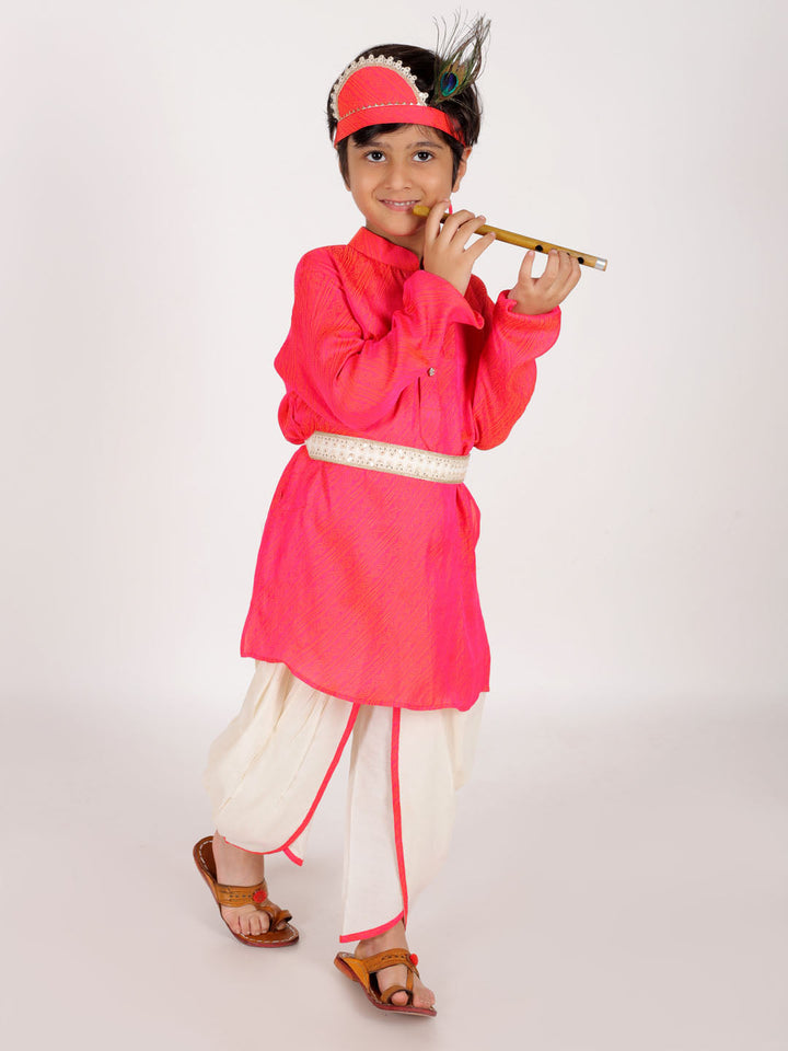 VASTRAMAY Boys' Pink And Cream Janmashtami Special Collection - qivii