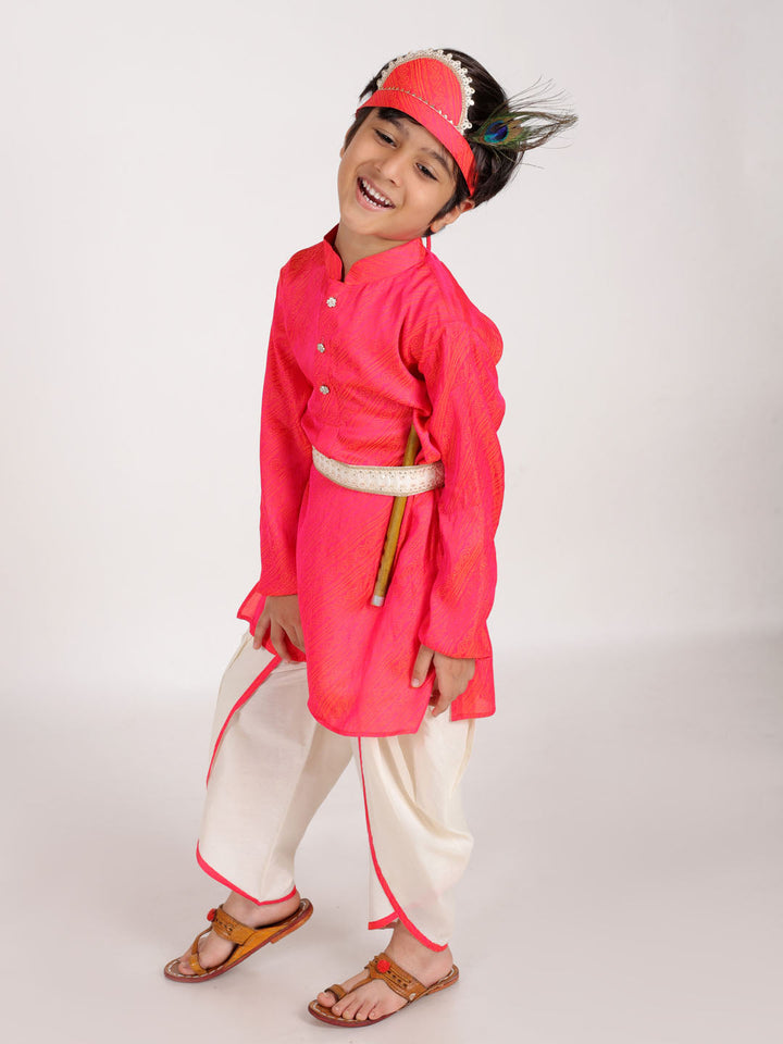 VASTRAMAY Boys' Pink And Cream Janmashtami Special Collection - qivii