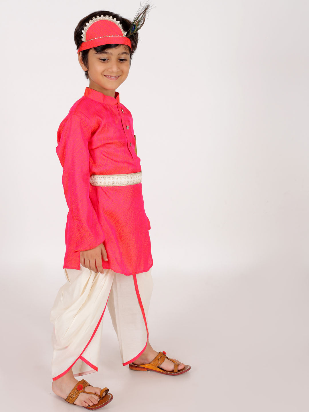 VASTRAMAY Boys' Pink And Cream Janmashtami Special Collection - qivii