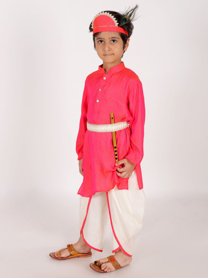 VASTRAMAY Boys' Pink And Cream Janmashtami Special Collection - qivii