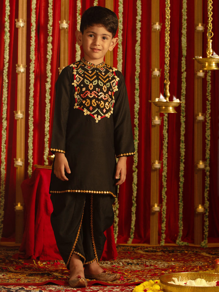 VASTRAMAY Boys' Black Navratri Special Embroidered Dhoti Kurta Set - qivii