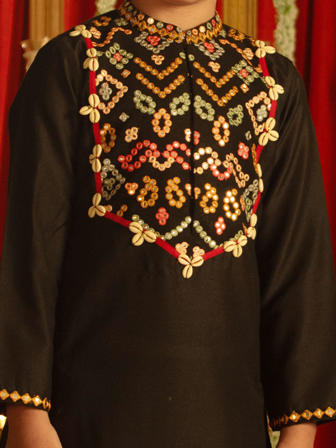 VASTRAMAY Boys' Black Navratri Special Embroidered Dhoti Kurta Set - qivii