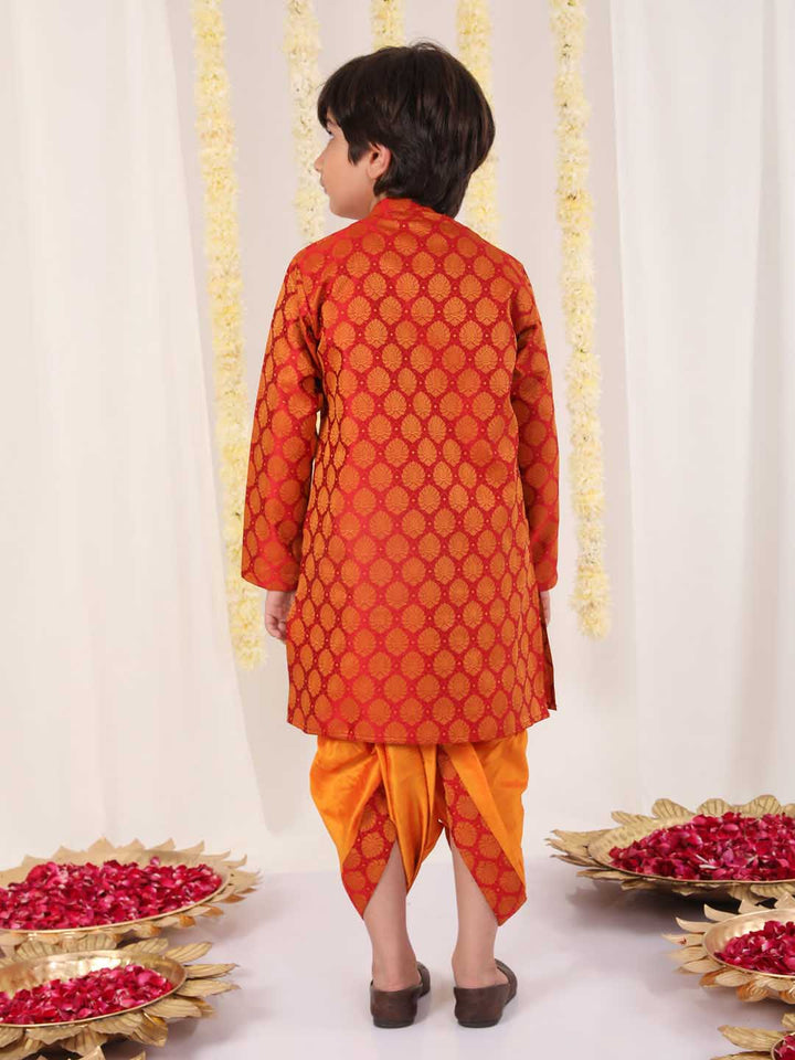 VASTRAMAY Boys' Red And Orange Kurta And Dhoti Set - qivii