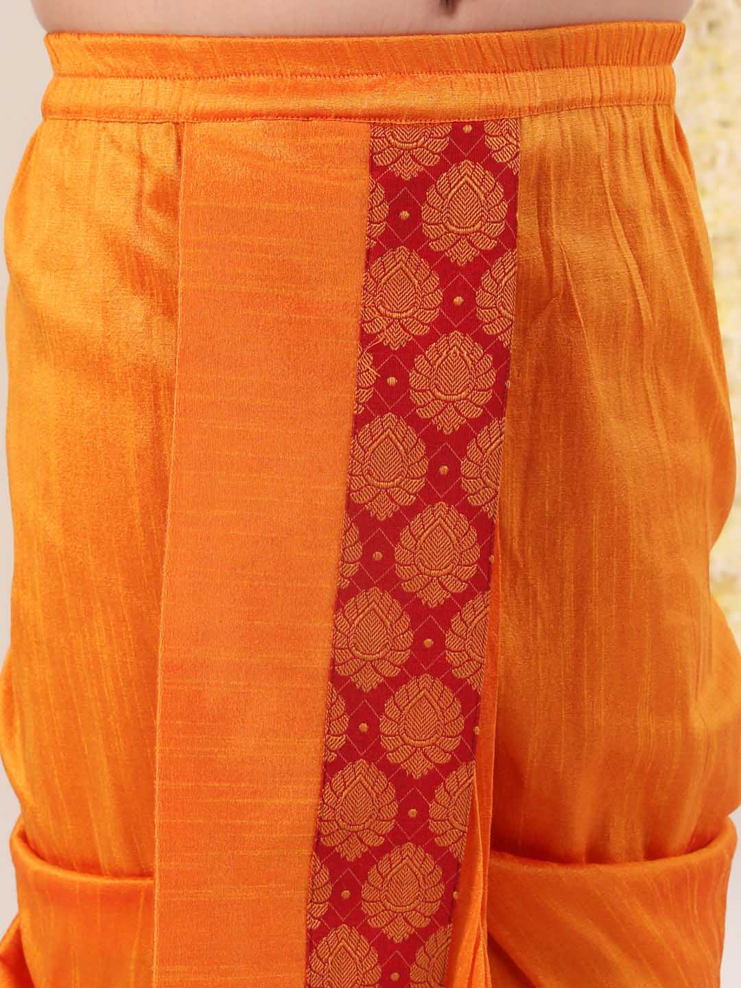VASTRAMAY Boys' Red And Orange Kurta And Dhoti Set - qivii
