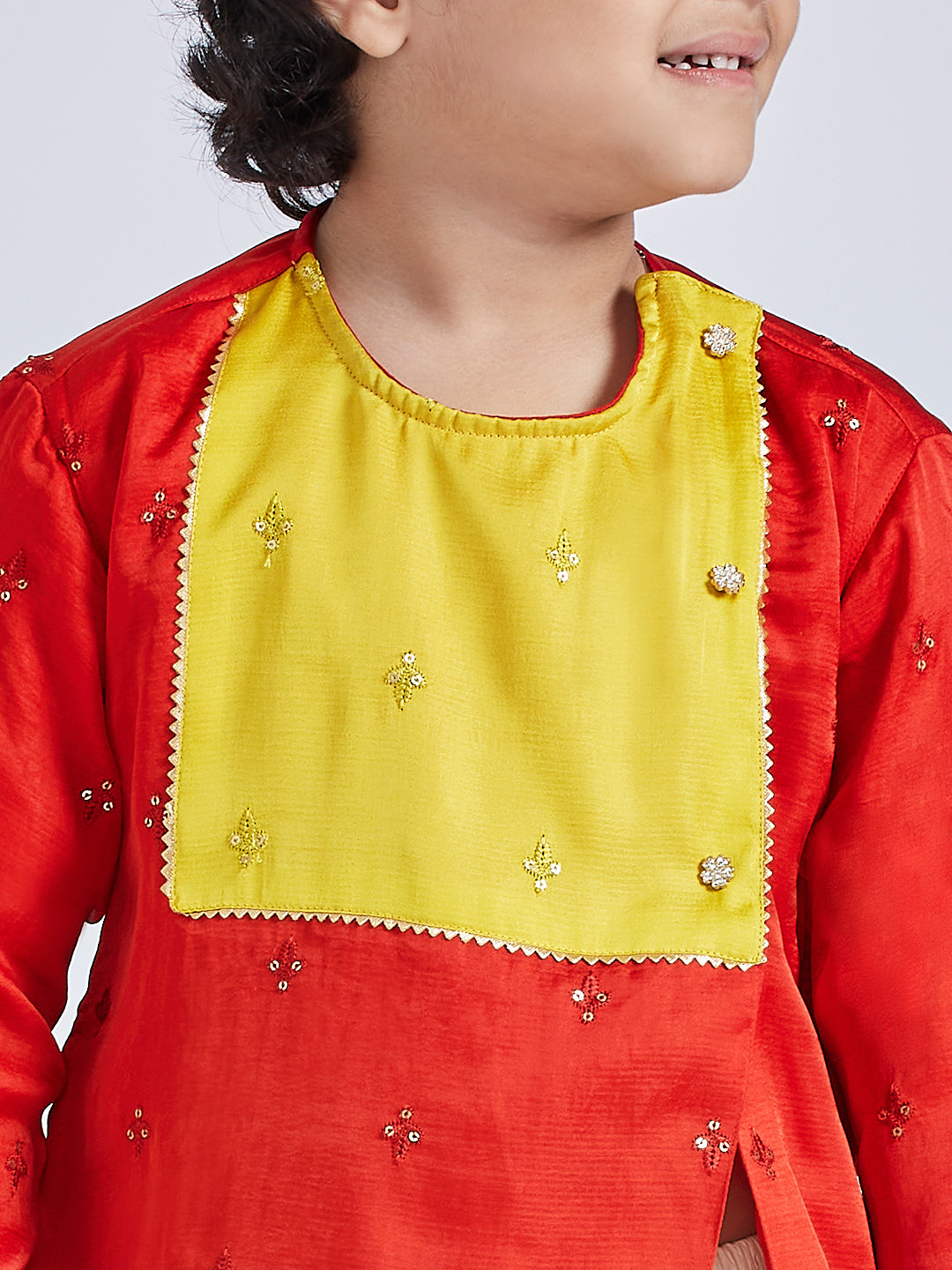 Vastramay Infant Boys' Red And Cream Silk Blend Kurta and Dhoti Set - qivii