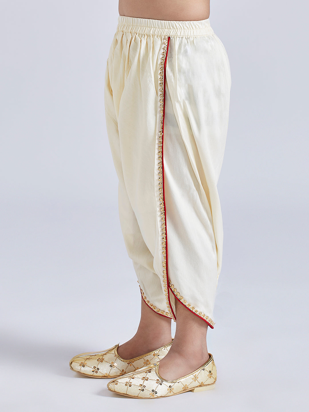 Vastramay Infant Boys' Yellow And Cream Silk Blend Kurta and Dhoti Set - qivii