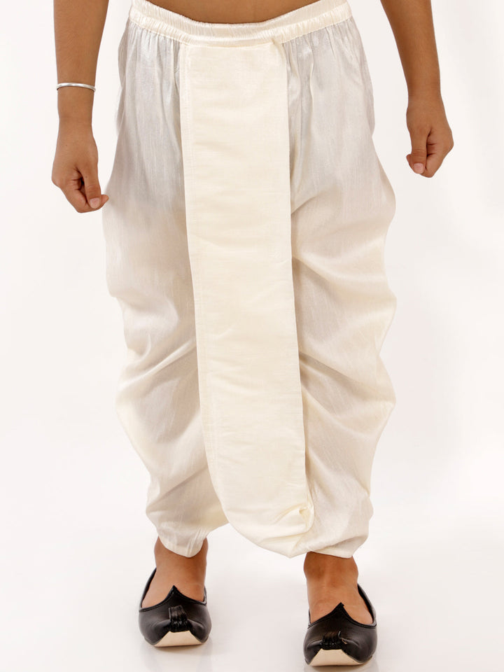 VASTRAMAY Boys' Cream Silk Blend Solid Dhoti - qivii