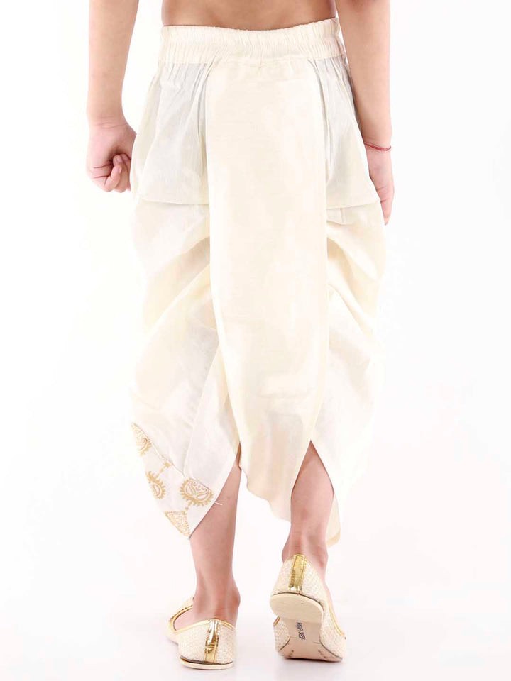 VASTRAMAY Boys' Cream Traditional Embroidered Dhoti - qivii