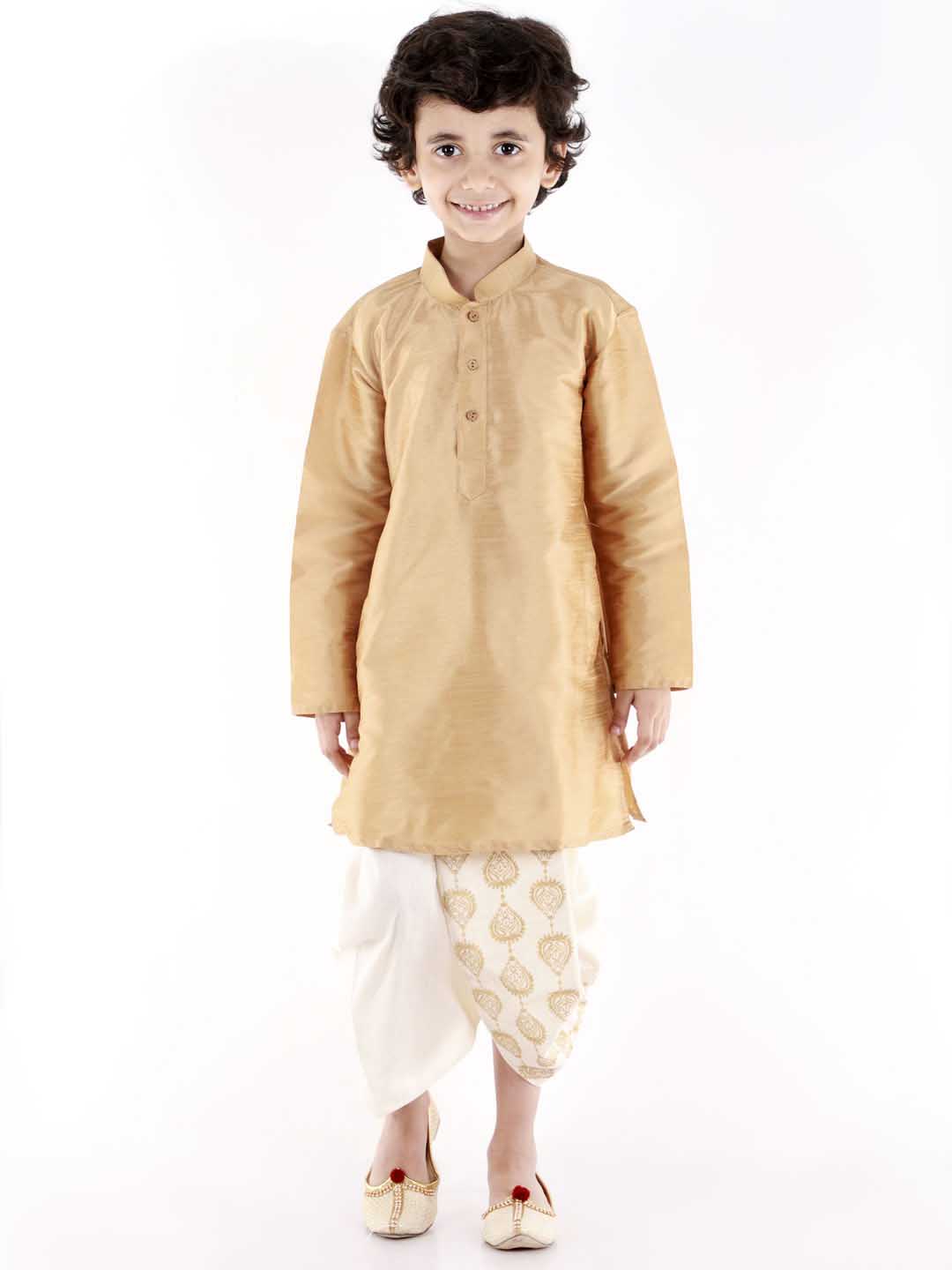 VASTRAMAY Boys' Cream Traditional Embroidered Dhoti - qivii