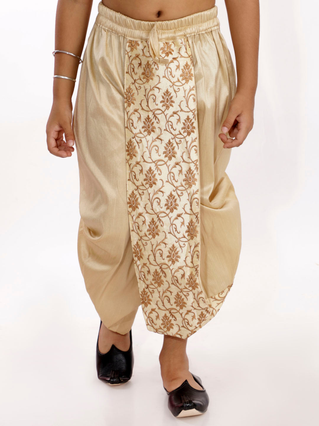 VASTRAMAY Boys' Golden Silk Blend Embroidered Dhoti - qivii