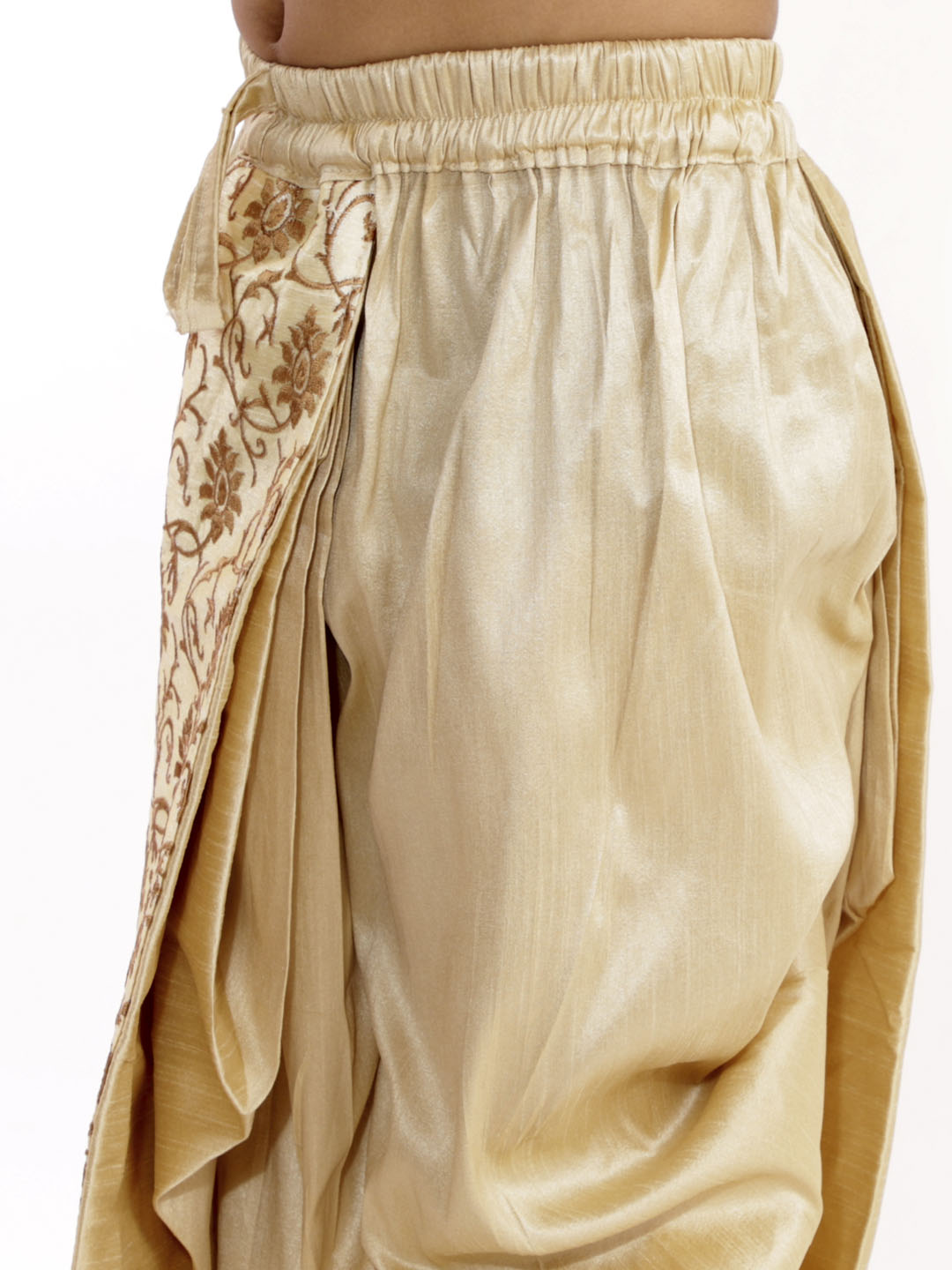 VASTRAMAY Boys' Golden Silk Blend Embroidered Dhoti - qivii