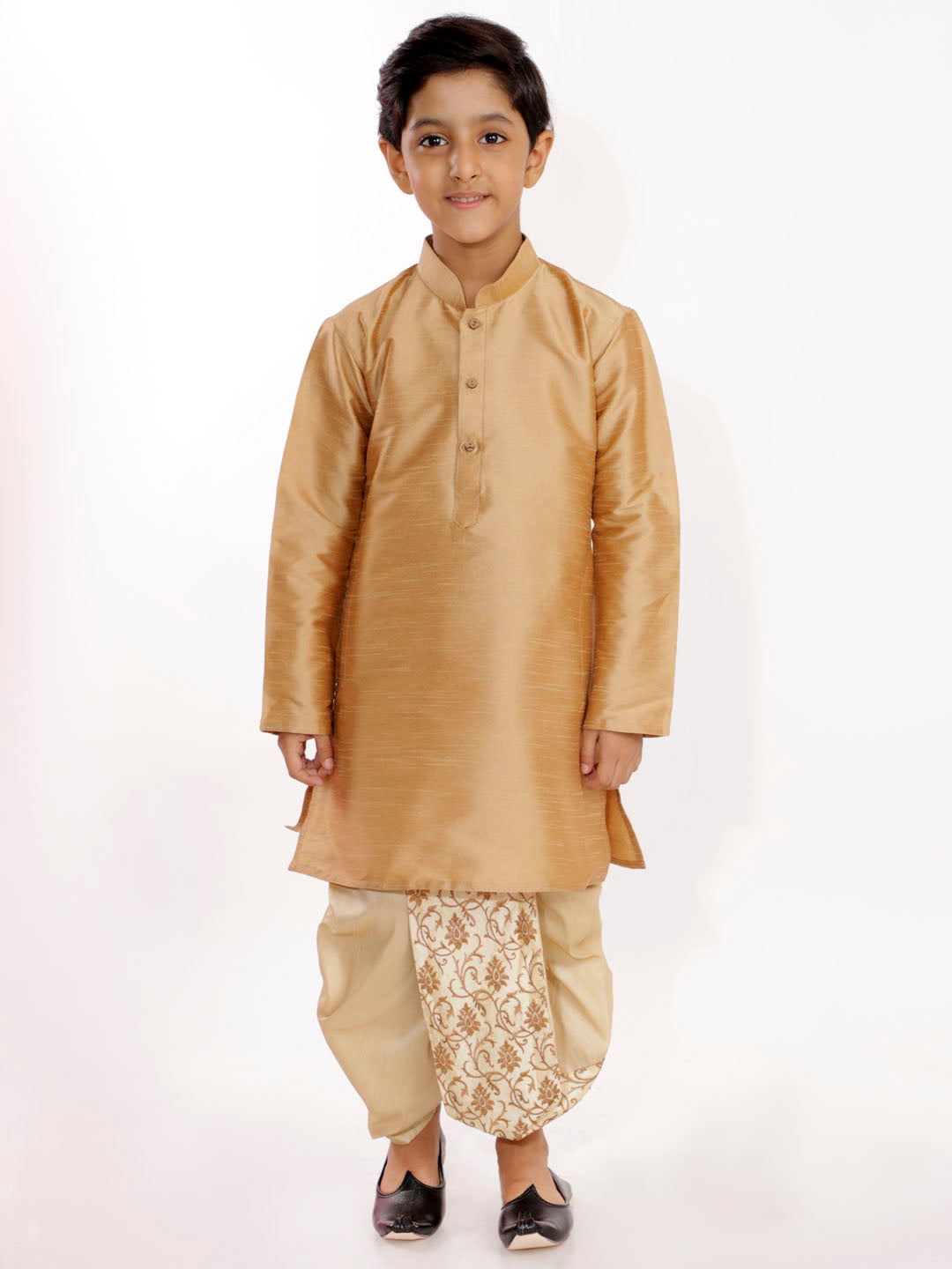 VASTRAMAY Boys' Golden Silk Blend Embroidered Dhoti - qivii