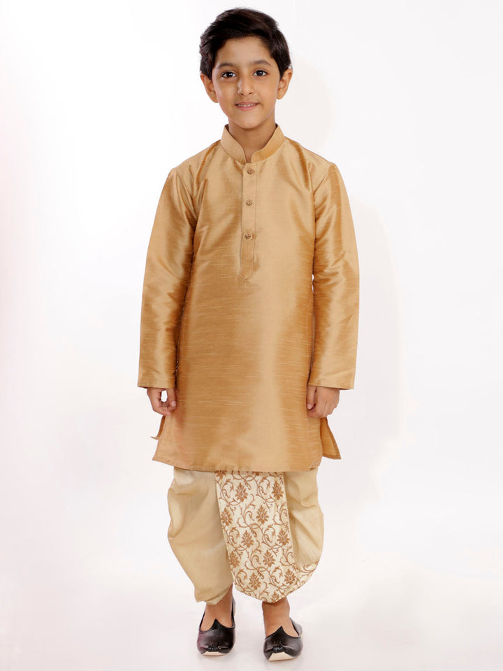 VASTRAMAY Boys' Golden Silk Blend Embroidered Dhoti - qivii