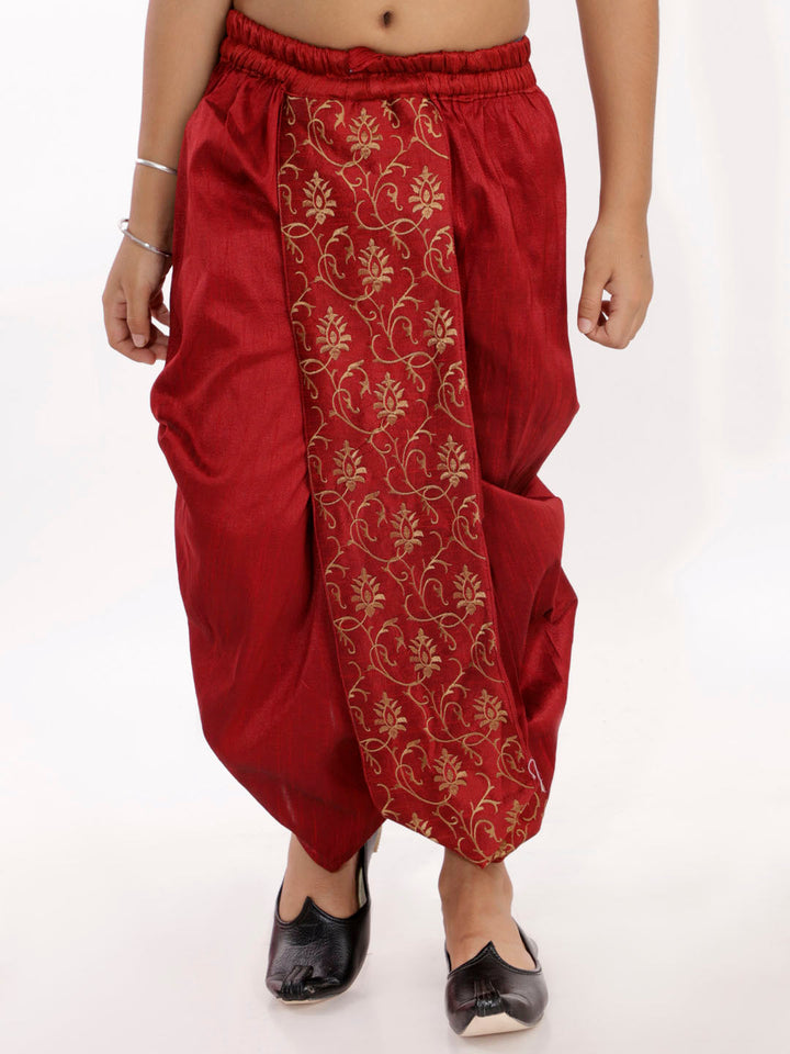 VASTRAMAY Boys' Maroon Blend Embroidered Dhoti - qivii