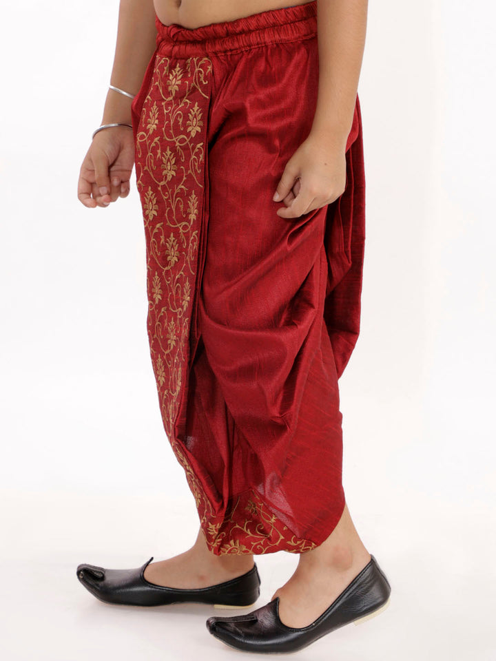 VASTRAMAY Boys' Maroon Blend Embroidered Dhoti - qivii