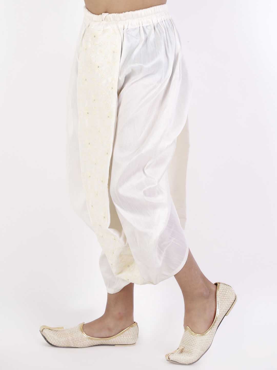 VASTRAMAY Boys' Cream Silk Blend Embroidered Dhoti - qivii