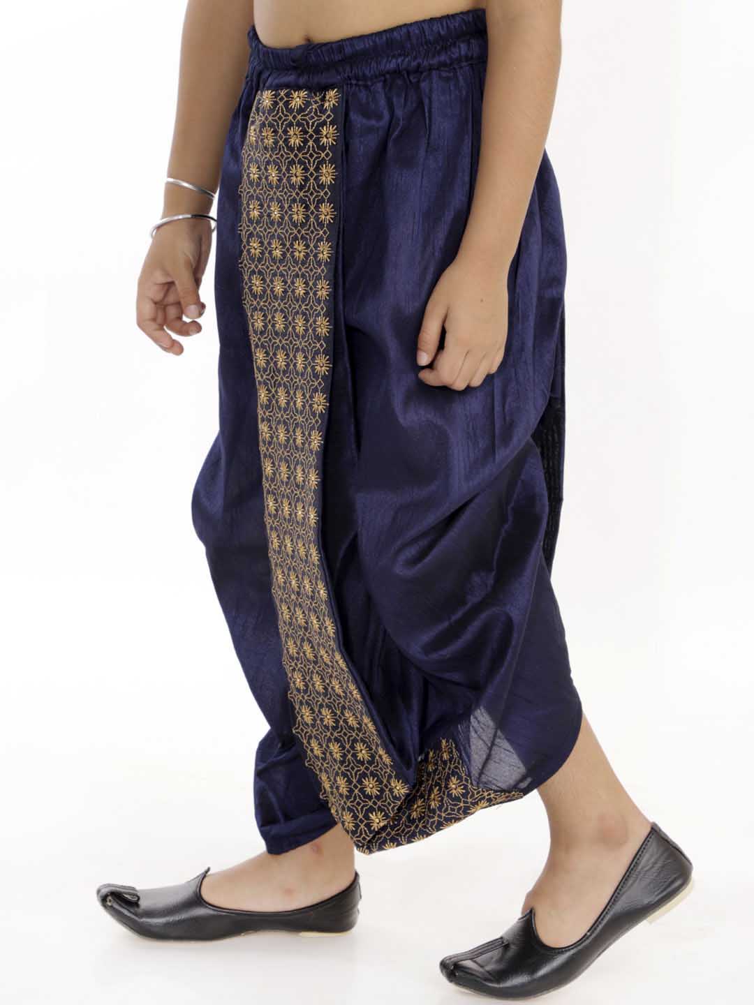 VASTRAMAY Boys' Navy Blue Silk Blend Embroidered Dhoti - qivii