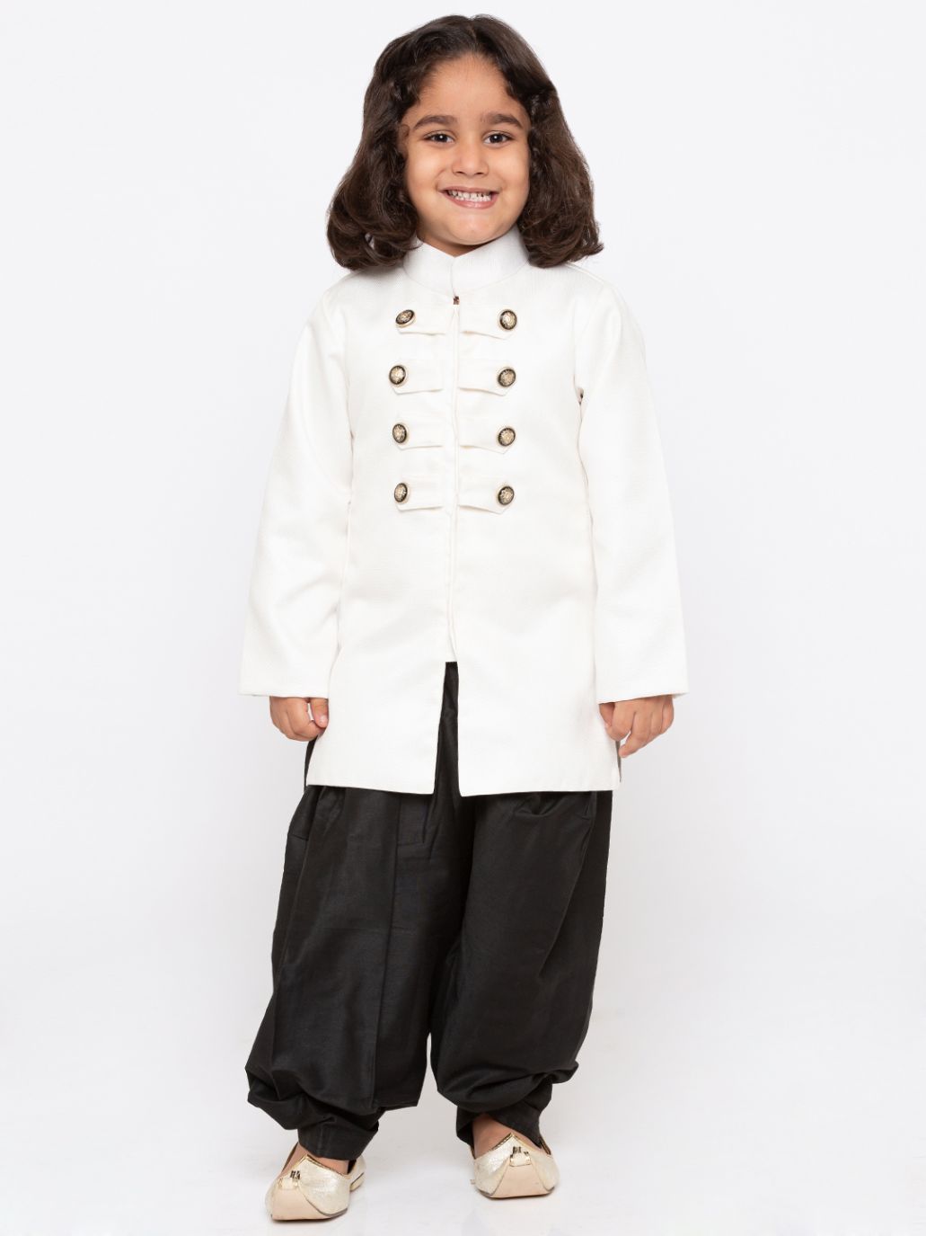 Vastramay Boys' White Cotton Silk Sherwani and Dhoti Set - qivii