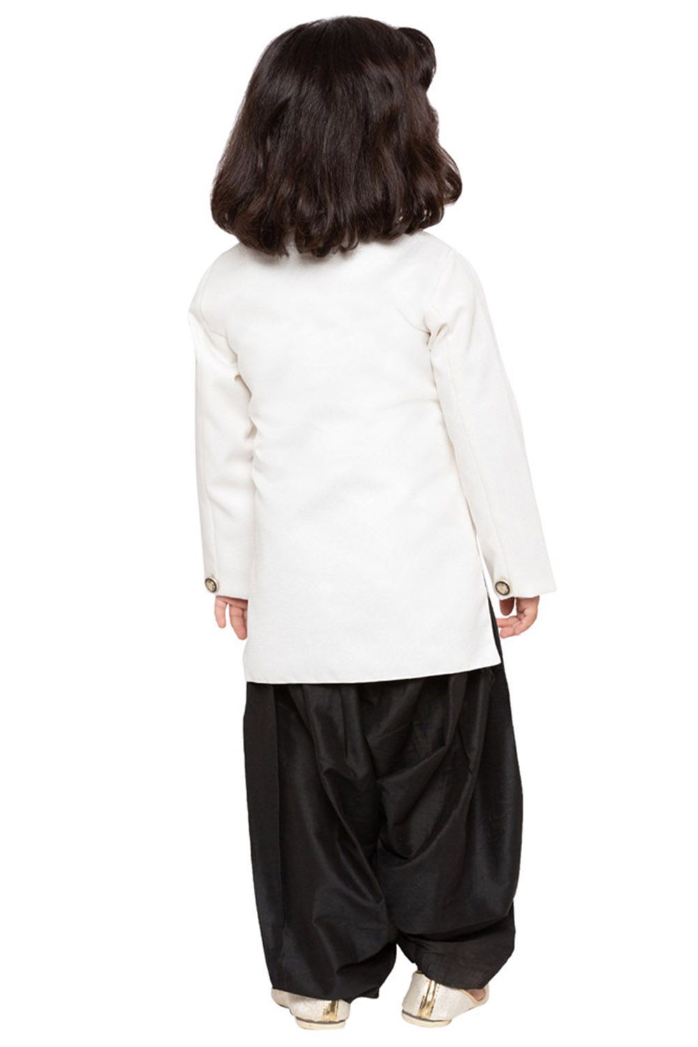 Vastramay Boys' White Cotton Silk Sherwani and Dhoti Set - qivii